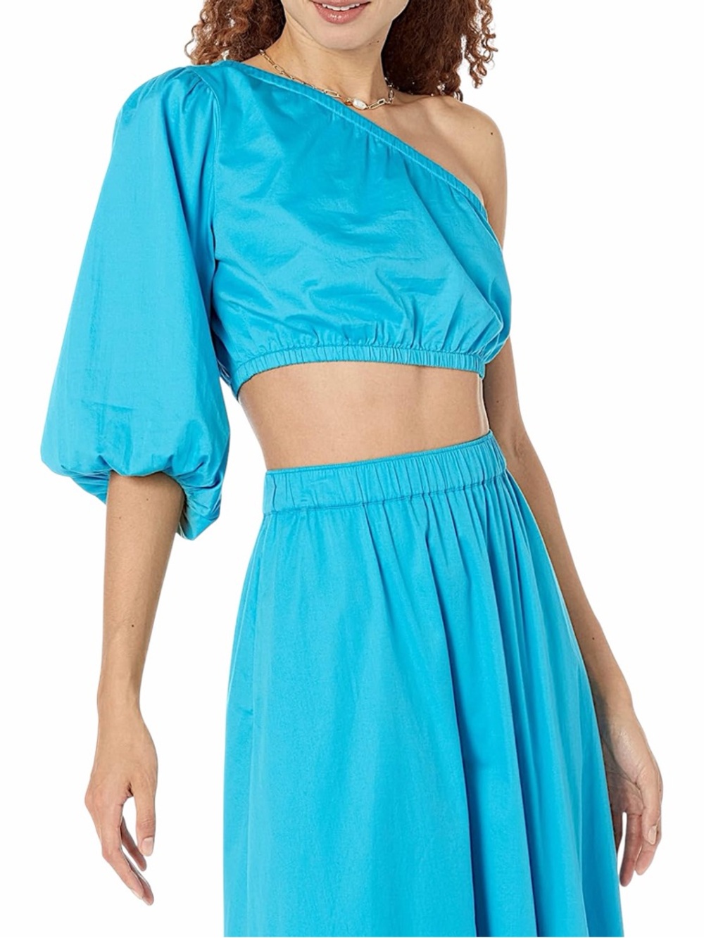 The‎ Drop Anupa Cotton One-Shoulder Crop Top Bright Blue